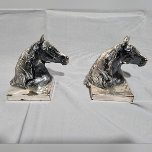 Pair Vintage Alfred Flauder Signed MCM  Silverplated Horse Equestrian Bookends